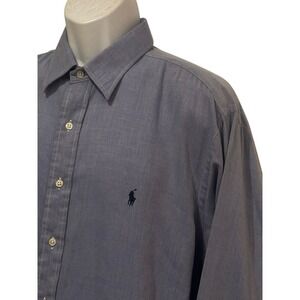 Polo Ralph Lauren Men Dress Shirt Andrew Blue Solid Lightweight Preppy 17 1/5 33